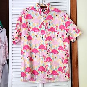The Nutter Made in the USA Flamingo/Pineapple Collared Tee Shirt